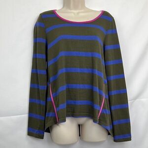 Lili’s Closet Olive green and blue striped long sleeve shirt EUC size medium